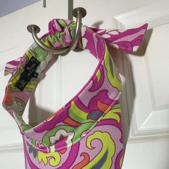 ETRO Milano Women's Visor -Pink Purple Green Orange Print -Tie Detail Sz M NWOT - Picture 9 of 16